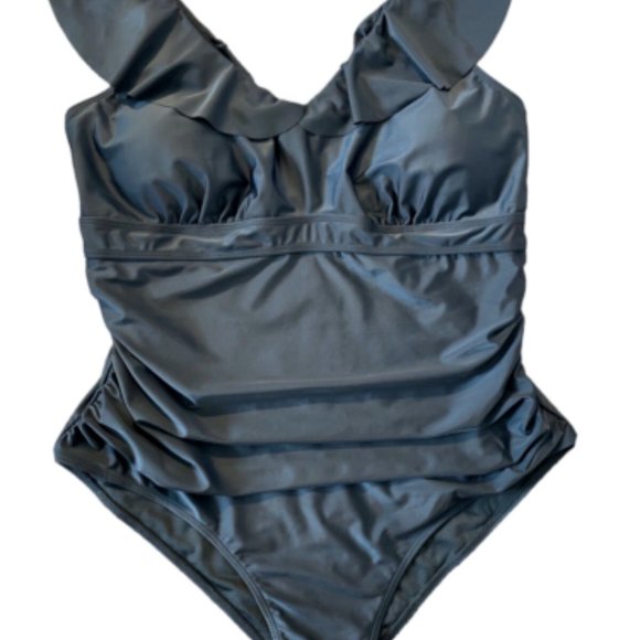 DACI Plus Size One Piece Ruffled V Neck Tummy Control Swimsuit - Picture 2 of 8